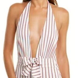 Never Worn- WeWoreWhat One-piece Swimwear Open Back Deep V-neck Halter Swimsuit